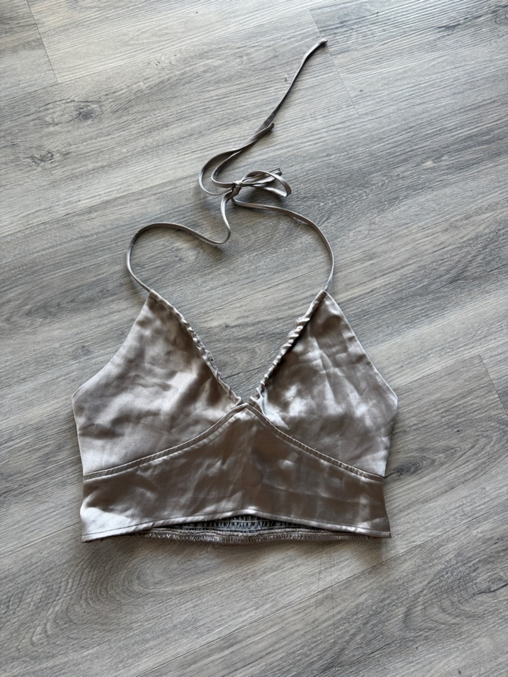 Garage Satin Halter Bralette in Champagne size medium
